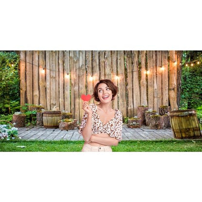Wooden Wall Backdrop for Wedding Ceremony 20x10ft Rustic Planks Log Green Grassland Engagement Photography Background Holiday Party Activity Event Festival Decorations Photo Booth Studio - size: 20x10ft