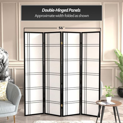 Red Lantern 6 ft. Tall Double Cross Shoji Screen - Black - 4 Panels - color: Black, size: 4 Panel