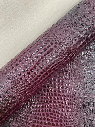Glossy Two Tone Gator Fake Leather Upholstery, 3D Crocodile Skin Texture Faux Leather PVC Vinyl, 54" Wide (Dark Wine, 12" X 54") - color: Dark Wine, size: 12" X 54"