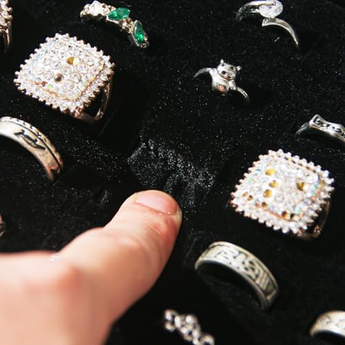 Ring Organizer Box for Jewelry,Rings Cufflinks Storage Case,Small Jewelry Box for Travel, Pretty Gifts for Girls,Black (30 Slots)