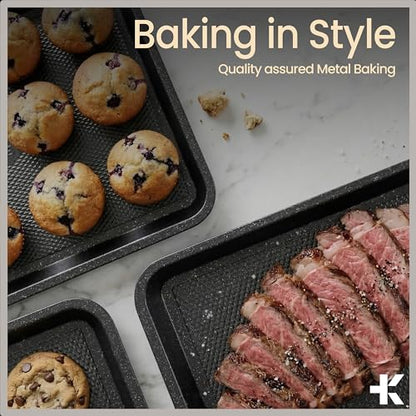 BAKKEN Kitchen Baking Pans - Small, Medium, and Large Cookie Pan (13.58×9.65, 15.75×11, 17.91×12.60), Nonstick, Diamond Texture Bottom, PFOA, PFOS, PTFE Free, Oven Safe (450°F), Pack of 3, Gray Marble - color: Gray Marble, size: Pack of 3