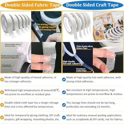 Double-Sided Fabric Tape, Hem Tape No Sew Double Sided Tape for Crafts Arts, 6 Rolls Strong Adhesive Cloth Sewing Tape for Hemming, Clothing Repairs, Pants, DIY Projects, Paper Backing (0.6/0.8/1inch) - size: 15mm*2 / 20mm*2 / 25mm*2