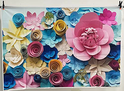 GYA 3D Colorful Paper Flowers Backdrop 7x5ft Hand-Make Flower Background Mother's Day Baby Shower Birthday Girl Adults Bachelorette Bridal Shower
