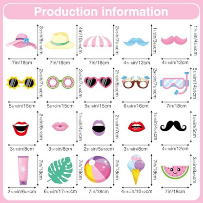 38 Pcs Summer Photo Booth Props Frame, Pink Summer Party Decorations Props, Beach Party Decorations Beach Photo Booth Flamingo Picture Props for Party