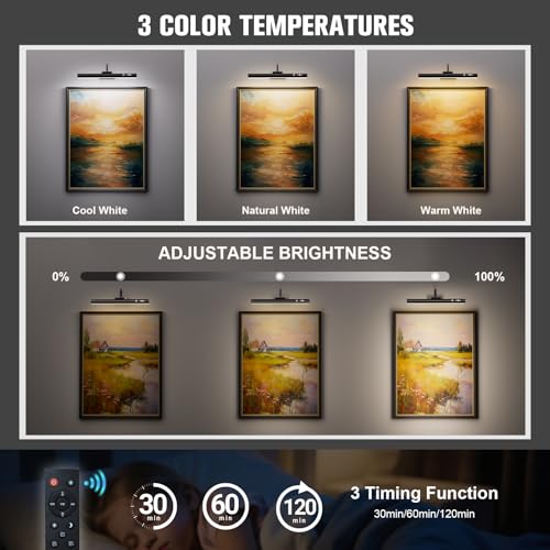 15.7'' Picture Lights for Wall with Motion Sensor, 9000mAh Rechargeable Battery Operated Poster Lights for Paintings, Portraits, Wall Decor, Black(2pcs) - color: Black-2P