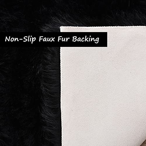 Goolela Black Fluffy Runner Rug 2x6 for Bedroom Faux Sheepksin Fur Fuzzy Furry Bedside Rug Shaggy Plush Soft Sheepskin - color: Black, size: 2' x 6' (Sheepskin)