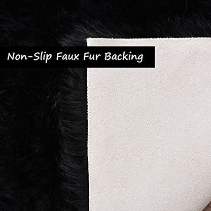 Goolela Black Fluffy Runner Rug 2x6 for Bedroom Faux Sheepksin Fur Fuzzy Furry Bedside Rug Shaggy Plush Soft Sheepskin - color: Black, size: 2' x 6' (Sheepskin)