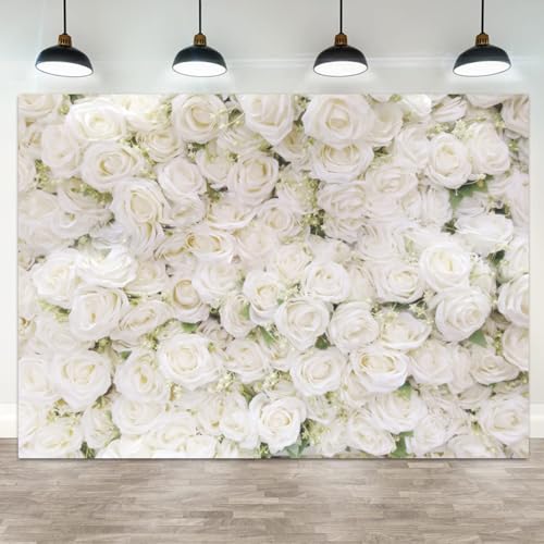 5x3ft Flower Backdrop White Rose Floral Photography Background Engagement Ceremony Bridal Shower Wedding Party Banner Decorations Kids Birthday Newborn Baby Shower Portrait Photo Booth Prop - color: color 7, size: 5x3ft