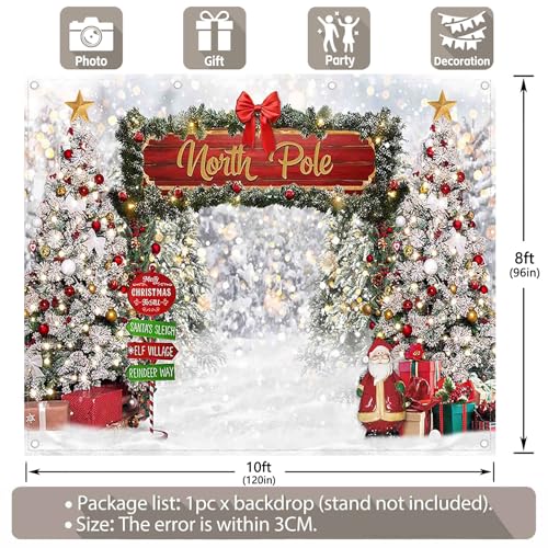Fabric 10x8ft Merry Christmas Winter Bokeh Photography Backdrop North Pole Forest Snow Xmas Tree Background Santa Party Decoration Holiday Photo Banner Props - size: 10'x8'