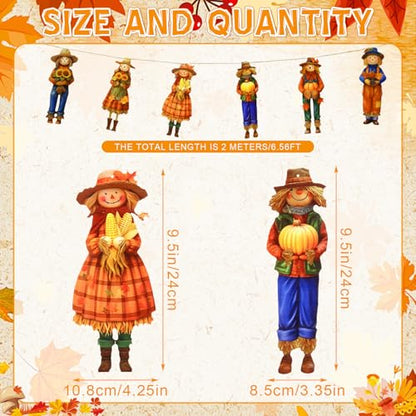 Thanksgiving Scarecrow Garland Fall Wooden Scarecrow Banner Fall Decorations for Home, Wooden Hanging Garland for Autumn Harvest Party Wall Decor Photo Booth Backdrop - style: Scarecrow