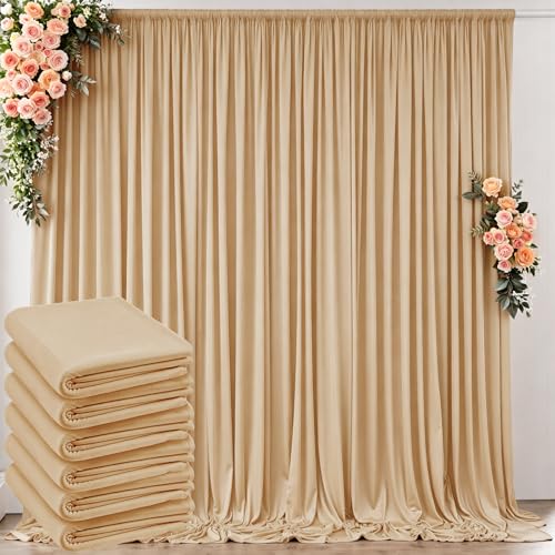 30 ft x 10 ft Wrinkle Free Champagne Backdrop Curtain for Parties, 6 Panels 10ft Polyester Champagne Photo Backdrop Drapes for Graduation Birthday Wedding Party Stage Curtains - color: Champagne, size: 5'(W) x 10'(H), 6 panels