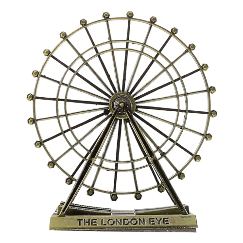 Veemoon Small Metal Ferris Wheel Decor, Table Ferris Wheel Model London Eye Ornament Retro Landmark Building Collection Bronze Iron Art Sculpture for Bar Restaurant Cabinet Entryway Photo Prop, 5.9 Ih