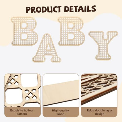 4 Pcs Wood Baby Letters - Boho Nursery Decor for Baby Shower | Rustic Alphabet Letter Home Decoration for Newborns & Birthday Gifts | Perfect Table Centerpiece for Toddler Girls & Boys