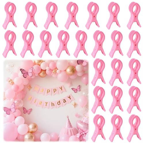 PUGPIU 24 Pack Balloon Arch Clips for Backdrop | Plastic Pink Spring Clamps | 3.5 Inch Heavy Duty Clip for Backdrop Stand | Birthday Wedding Decoration | Photography Studio | Crafts | Clothing - color: Pink2