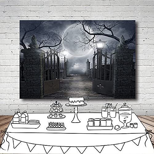 Halloween Night Full Moon Backdrop Gloomy Woods Graveyard Photography Background Horrible Cemetery Spooky Party Banner Halloween Party Decoration Photo Booth Props 9X6FT TP17G - size: 9X6FT