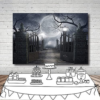 Halloween Night Full Moon Backdrop Gloomy Woods Graveyard Photography Background Horrible Cemetery Spooky Party Banner Halloween Party Decoration Photo Booth Props 10X8FT TP17H - size: 10X8FT
