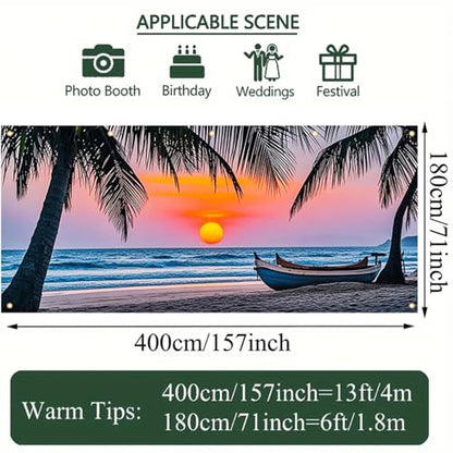 HOMETITUTE Beach Sunset Garage Door Banner 13x6ft Summer Tropical Palm Tree Ocean Backdrop for Summer Outdoor Decor Vacation Luau Party Poolside Yard Display Photo Prop Background