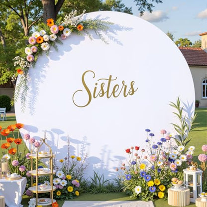 gogoparti 7.2 FT Pure White Round Backdrop Cover, Polyester Material, Wrinkle Free, Stretchy Circle Arch for Party, Wedding, Birthday, Baby Shower Photography - color: White, size: 7.2 Ft