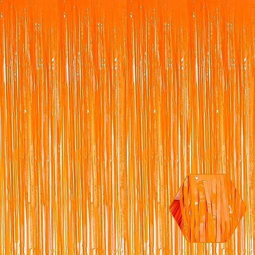 6 Pack Macaron Orange Foil Fringe Curtain Backdrop, 3.28Ft x 6.6Ft Metallic Tinsel Foil Fringe Streamer Curtains for Photo Booth, Christmas Day, Thanksgiving, Wedding, New Year Party Decorations - color: Macaron Orange