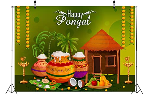 BELECO 20x10ft Fabric Happy Pongal Backdrop Indian Holiday Harvest Photography Background Holiday Celebration Party Decoration Banner Supplies Studio Photo Booth Video Shoot Props - size: 20x10FT