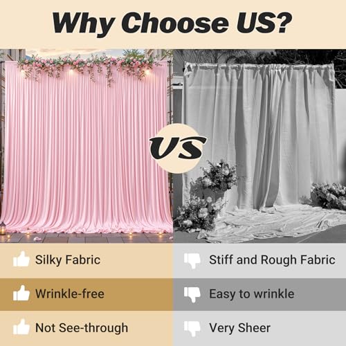 16ftx10ft Wrinkle Free Pink Backdrop Curtain - 10 Feet Photography Backdrop Drapes, Silky Polyester Back Drop Cloth for Wedding Baby Shower Balloon Arch Background - color: Pink, size: 16FTx10FT (W4'xH10', 4 Panels)