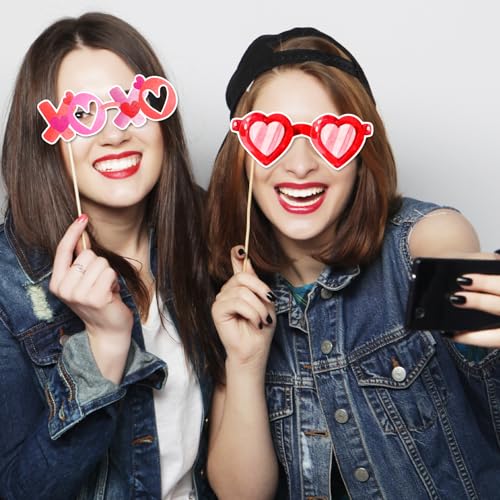 24Pcs Galentine's Day Decorations Photo Booth Props Including Masks, Love, Glasses, Mustache, Snowman for Galentines Valentines Day Party Decortions Supplies Ideas Favors