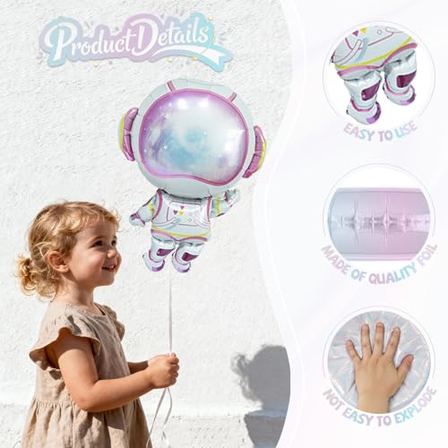 Pink Astronaut Balloons Set, 6 Pcs Space Balloon with Pink Gold Moon Star Balloon Helium for Girls Spaces Birthday Party Planet Theme Party Decoration Baby Shower Galaxy Planet Space Party Decorations - style: Pink Space