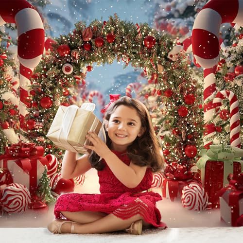 Mocsicka Christmas Candy Cane Backdrop Red Candy Land House Xmas Photography Backdrop Winter Snow Scene Christmas New Year Family Holiday Party Decorations Photo Booth Props (5x3ft (60x36 inch)) - size: 5x3ft (60x36 inch)