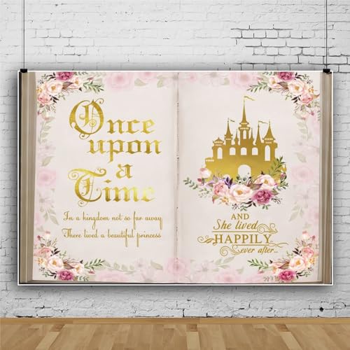 Leowefowa 7x5ft Once Upon a Time Backdrop for Photography Fairy Tale Books Opening Background Ancient Castle Colorful Floral Romantic Story Birthday Wedding Party Banner Decor Studio Prop - color: Pink, size: 7x5ft