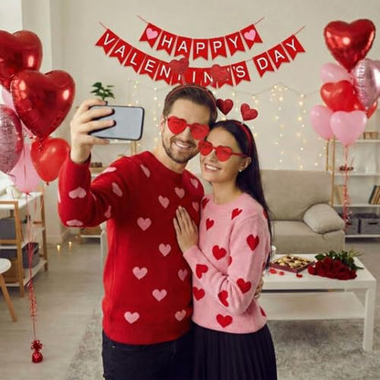 MTLEE 24 Pcs Valentines Heart Head Boppers Headbands and Heart Shape Sunglasses Valentines Party Supplies Wedding Photo Prop - color: Red