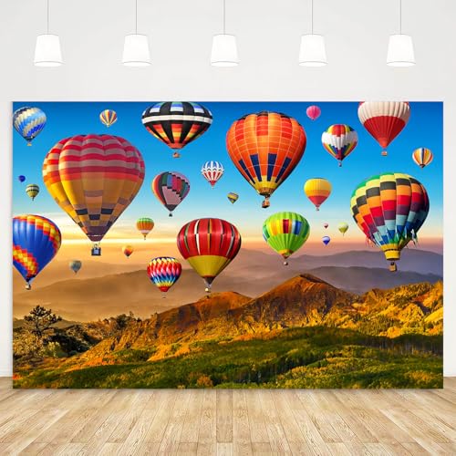 Hot Air Balloon Backdrop Bridal Wedding Rainbow Sky Colorful Mountain Photography Background Baby Shower Children's Adult Birthday Party Decoration Supplie Portrait Photo Studio Props 9X6ft - size: 9x6ft