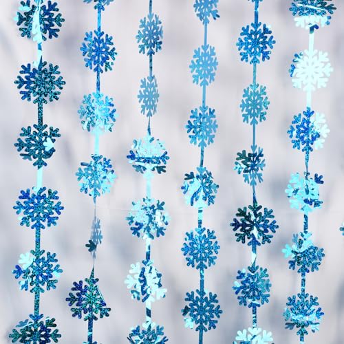 BRAVESHINE Blue Party Snowflake Backdrop - 2 Pack Hanging Foil Fringe Snow Flakes Party Streamers Curtain for Christmas Winter-Themed Frozen Birthday Bridal Shower Holiday New Year Party Decorations - color: Blue Flakes