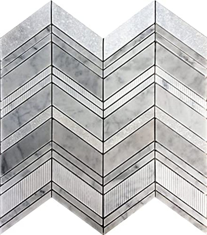 4 x 5 White and Gray Textured Chevron Marble Mosaic Sample Tile Having 1 sqft Coverage - color: White and Gray, size: Sample Swatch (4 x 5 in)