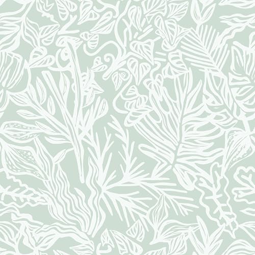 Boho Peel and Stick Wallpaper Green/White Leaf Contact Paper 17.3inx78.7in Removable Self Adhesive Bedroom Cabinet Wall Decor Vinyl Roll - color: Green and Wtite, size: 17.3" x 78.7"