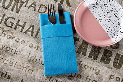 Moyes Home Blue Disposable Dinner Napkins with Pocket - Linen-Feel Pre-Folded Cloth-Like Paper Napkins for Silverware, Weddings, Dinner Parties, 16x16 in, Pack of 50 - color: Blue
