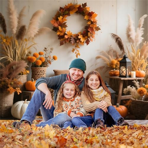 10x8ft Fall Backdrops for Photography Autumn Leaves Wreath Pumpkins Fall Photo Backdrop Background Festival Thanksgiving Birthday Decorations Baby Shower Portrait Photoshoot Video Studio Photo Props - color: Multi, size: 10x8ft
