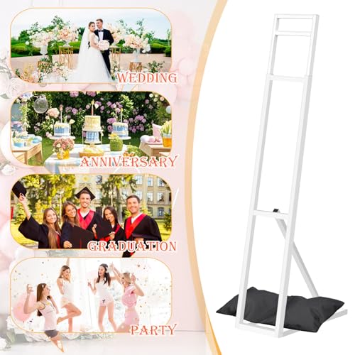 2 Pack White Wedding Backdrop Stand, Adjustable Metal Arch with Foldable Base and Weight Bag, Foam Board Display for Balloon Party and Event Decor (1.15–2m) (2)