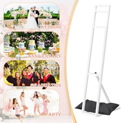 2 Pack White Wedding Backdrop Stand, Adjustable Metal Arch with Foldable Base and Weight Bag, Foam Board Display for Balloon Party and Event Decor (1.15–2m) (2)