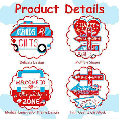 20PCS Ambulance Birthday Decorations Signs Emergency Vehicle Nurse Party Supplies Directional Sign for Hospital Doctor Nurses Graduation Party Supplies Wedding Photo Booth Props - style: Ambulance