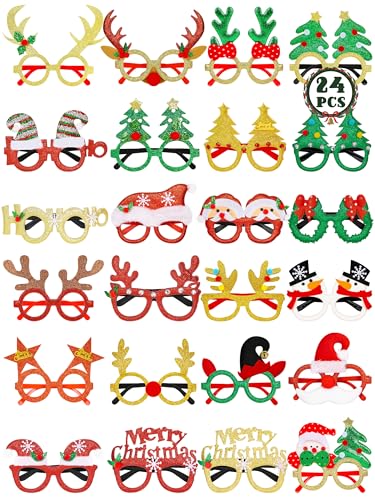 HOVACY 50 Pcs Christmas Glasses for Women, Christmas Glasses Bulk, Plastic Santa Accessories for Xmas Decorations Accessories