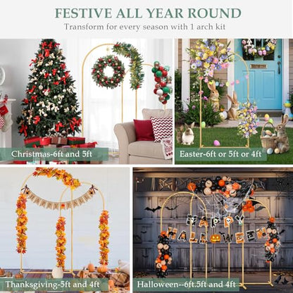 WellSign Wedding Arch Backdrop Stand 6FT, 5FT, 4FT Set of 3 Metal Gold Balloon Arch kit Stand for Ceremony Baby Shower Valentine Engagement Party Event Decoration, Garden Climbing Plant Fram - size: 6FT+5FT+4FT