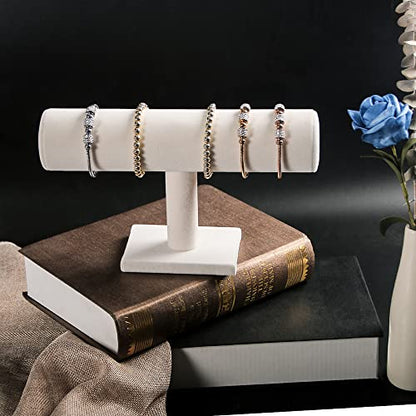 Pangkeep Bracelet Holder,Bracelet Organizer Display Stand,Velvet T-bar Jewelry Display Stand for Selling (Beige)