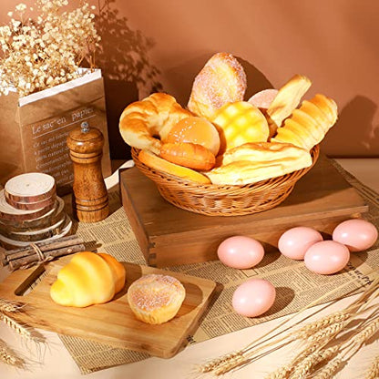 Chivao 13 Pcs Fake Bread with Basket Artificial Food for Display Photo Props Realistic Bread Toy Set Simulation French Loaf Faux Pastries Food Model for Bakery Home Kitchen Decoration(Bread) - style: Bread