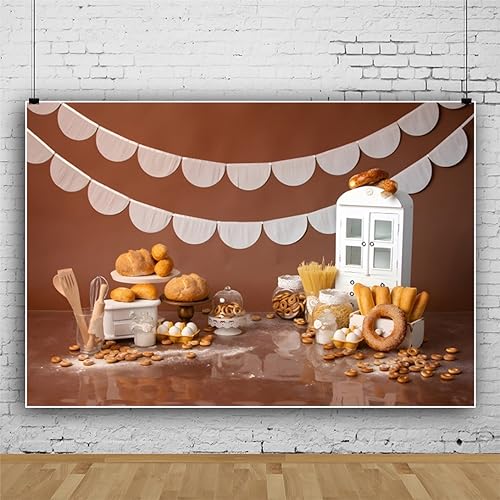 Yeele 6x4ft Bakery Backdrop Modern Baking Table White Cabinet Bread Donut Sweet Dessert Photography Background for Newborn Baby Shower Kids Cake Smash Birthday Party Decor Photo Shoot Props - size: 6x4ft