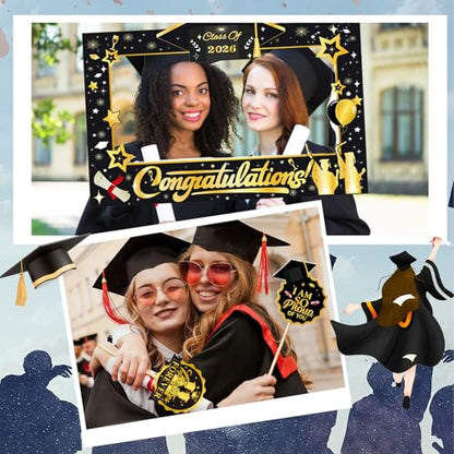 Class of 2026 Graduation Photo Booth Props Set – Assorted Graduation Party Supplies & Decorations for High School/College Commencement & Celebration