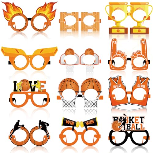 36 Pack Basketball Party Favors Basketball Paper Glasses Frames All Star Photo Booth Props Eyeglasses for Boys Kids Sports Theme Birthday Party Decorations Baby Shower Game Day Supplies - style: Basketball