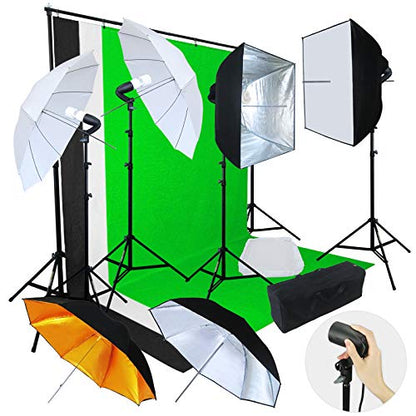 LINCO Lincostore Photo Lighting Video Studio Light Kit AM155 - Including 3 Color Backdrops (Black/Whtie/Green) Background Screen