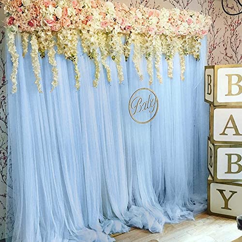 Wedding Tulle Backdrop Curtains 5ftx7ft Baby Blue Stage Backdrop Fabric Dessert Table Background Photography Decorations - color: Baby Blue