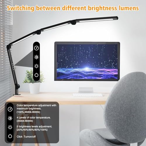 AILBTON Bright LED Desk Lamp with Clamp,Eye Caring Architect Led Desk Lights with Adjustable Swing Arm for Office Home,Dimming and Tempering Led Table Light - style: Bar-shaped desk lamp