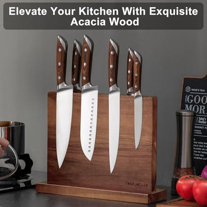 Magnetic Knife Holder - KUCHEASY Double Sided Magnetic Knife Block Without Knives - Wooden Universal Knife Stand Strong Enhanced Magnets -Knife Display Rack for Kitchen Counter Multifunctional Storage